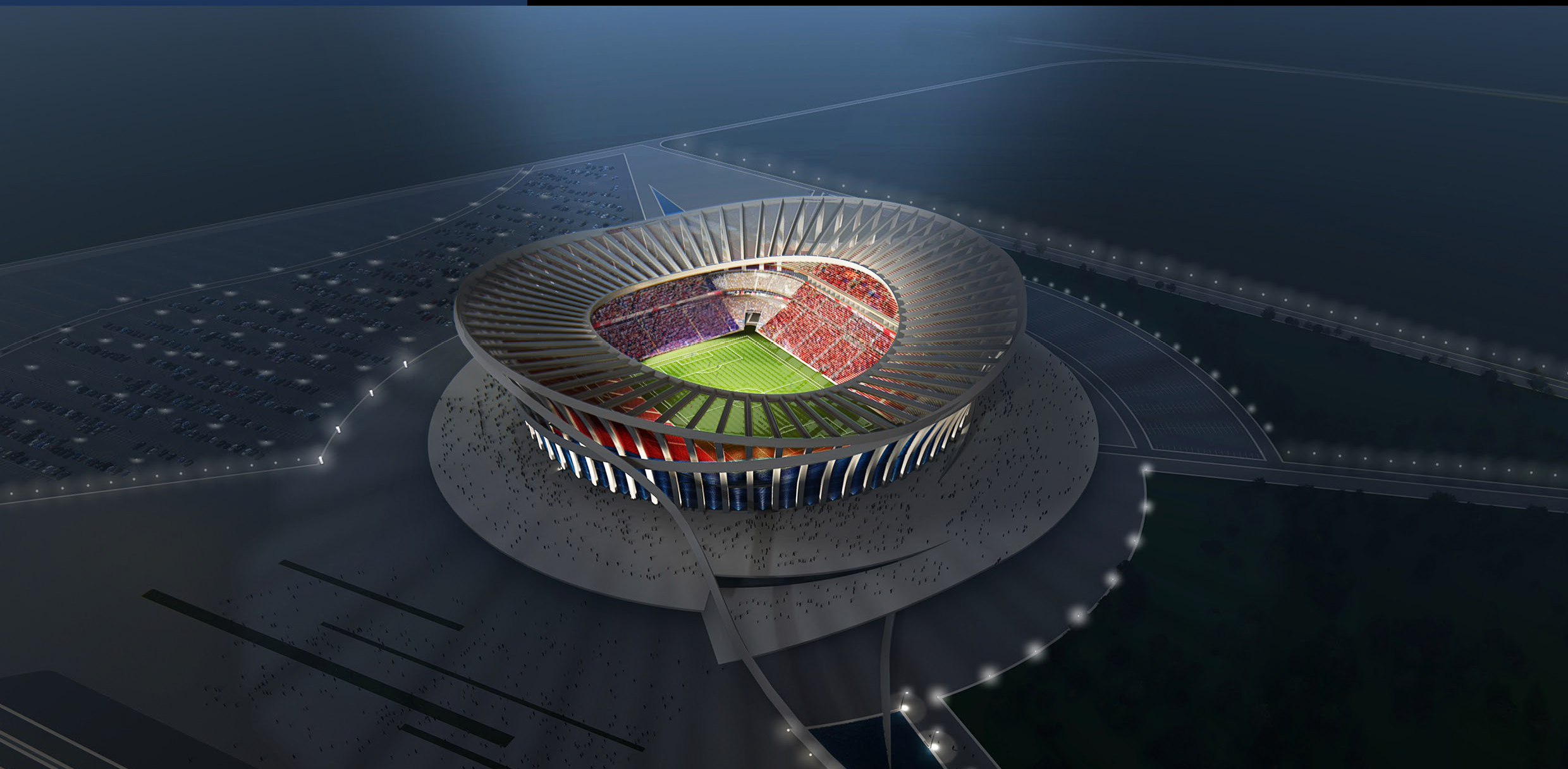 Night aerial visualization of Belgrade National Stadium