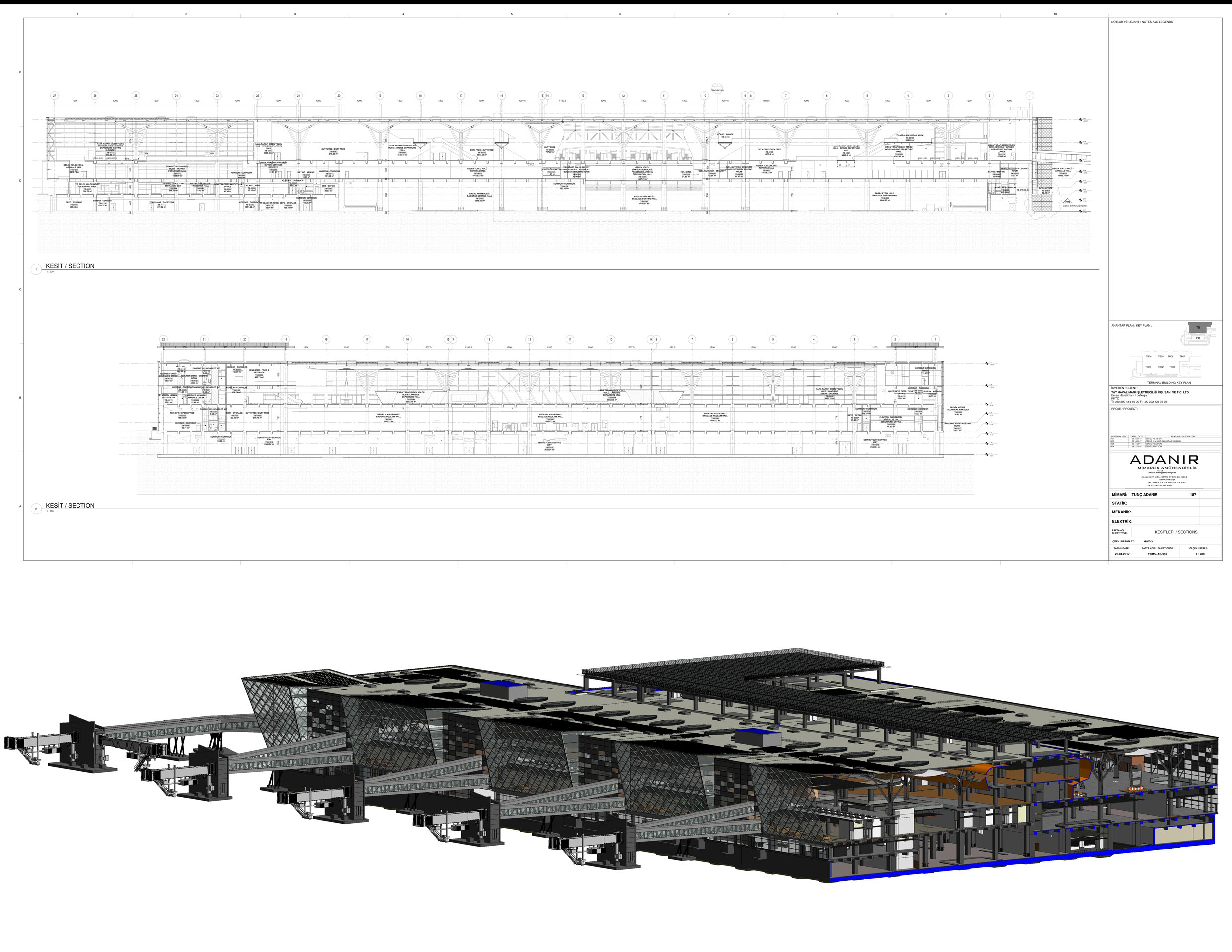 Airport terminal section drawings and coordinated BIM model