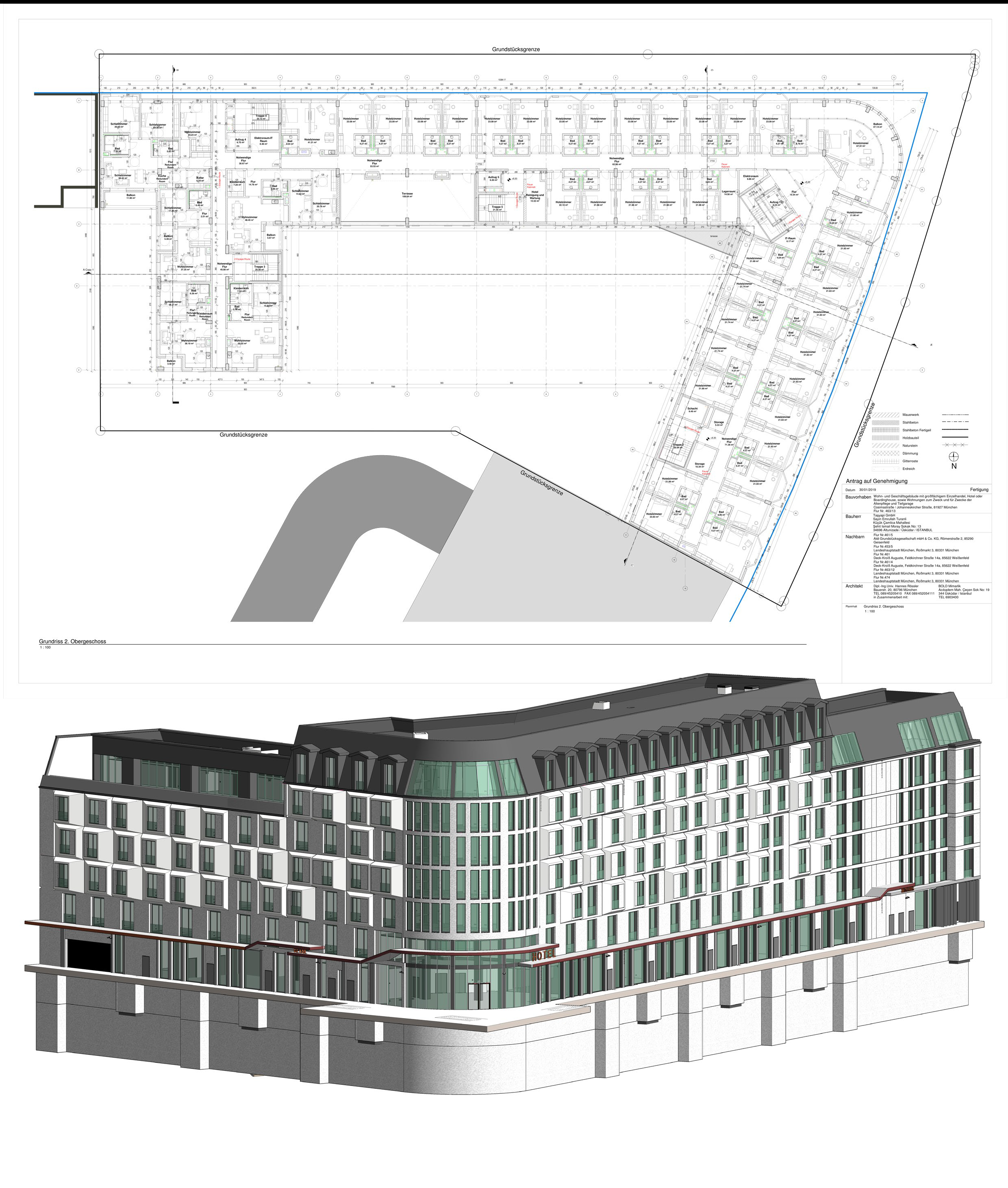 Munich Hotel floor plan and coordinated Revit model