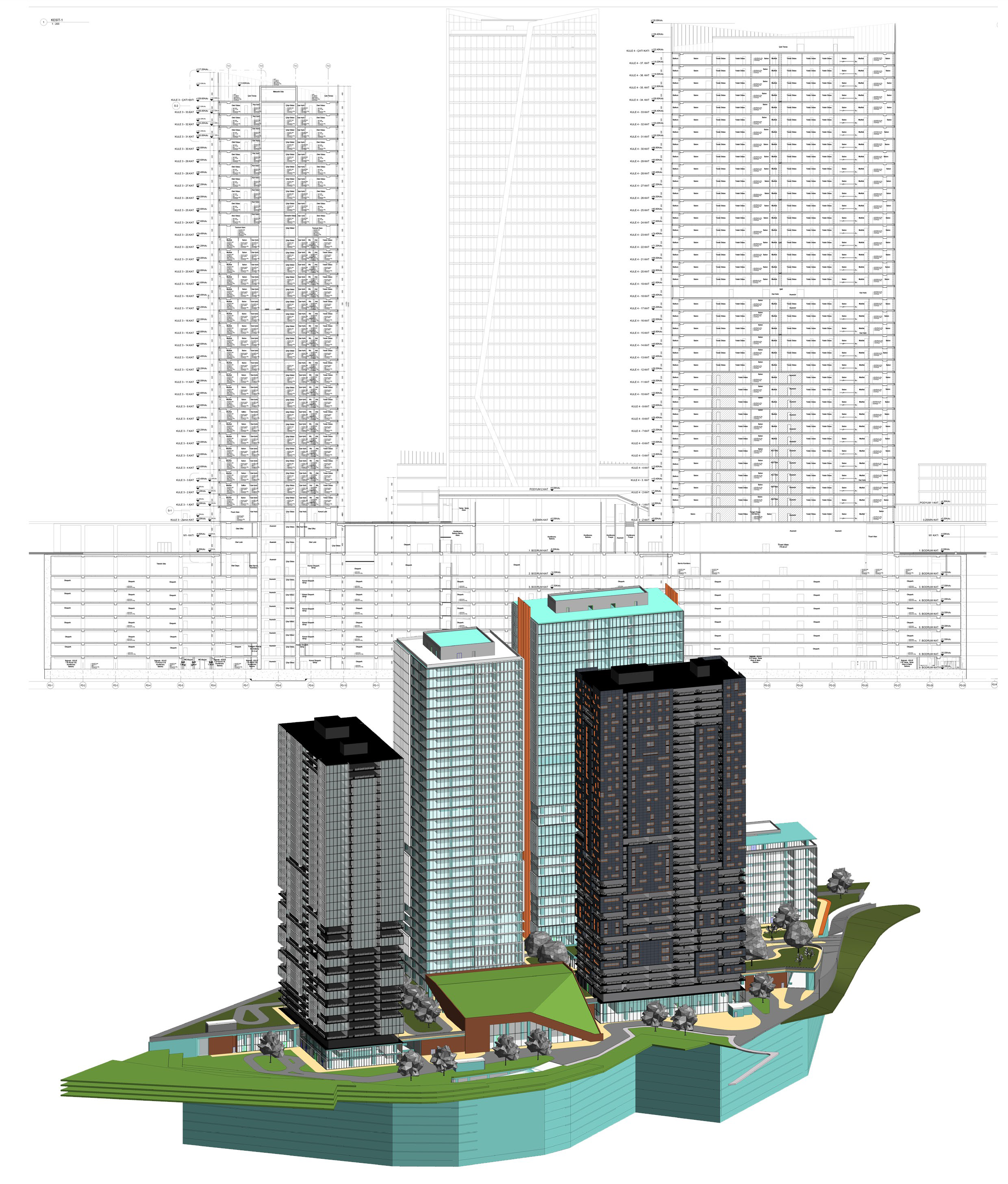 Şişli Mixium building sections and coordinated Revit model